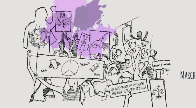 Zeichnung von der 2016-Website des Weltsozialforums © Weltsozialforum